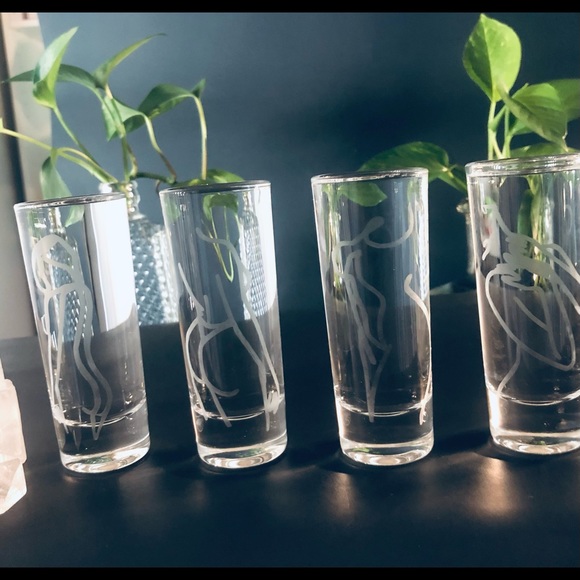 Female Line Art Etched Shot Glasses set of 4 - Picture 5 of 10